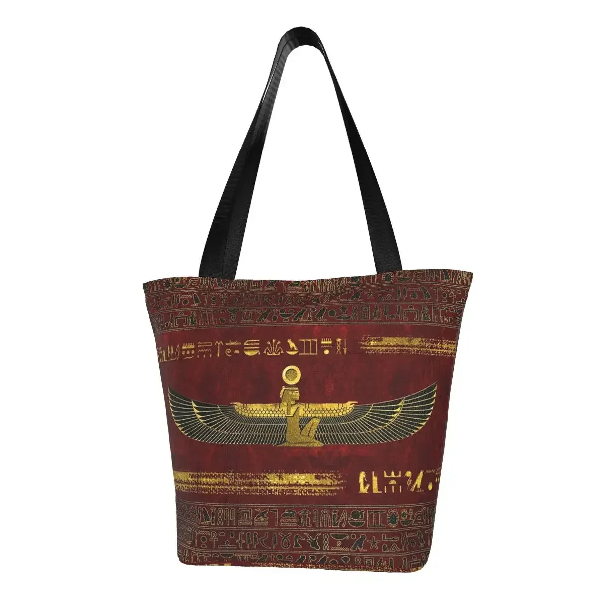 Custom Golden Egyptian Hieroglyphs Canvas Shopping Bag Women Portable Groceries Ancient Egypt Ethnic Art Shopper Tote Bags