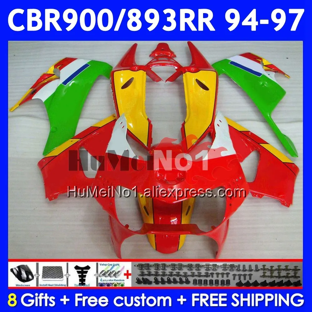 Body For HONDA CBR 893RR CBR 893 CBR900 CBR893 RR 55No.91 CBR900RR CBR893RR 94 95 96 97 1994 1995 1996 1997 Red green Fairing