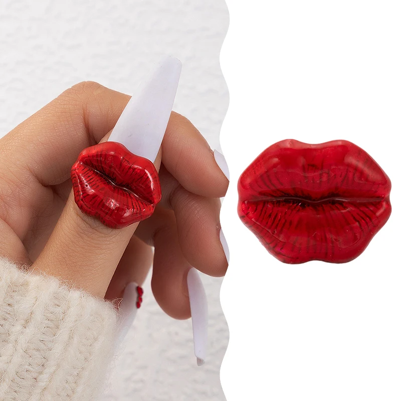 1PCS Red Lip Shape Finger Ring Statement Finger Jewelry Accessories Punk Style Ring Gift