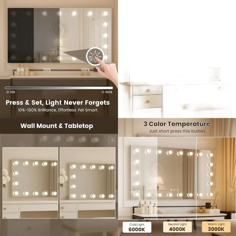 

48x32 Inch Wall-Mounted LED Bathroom Mirror with 3 Color Temperatures, Dimmable Lights, Anti-Fog and Shatter-Resistant