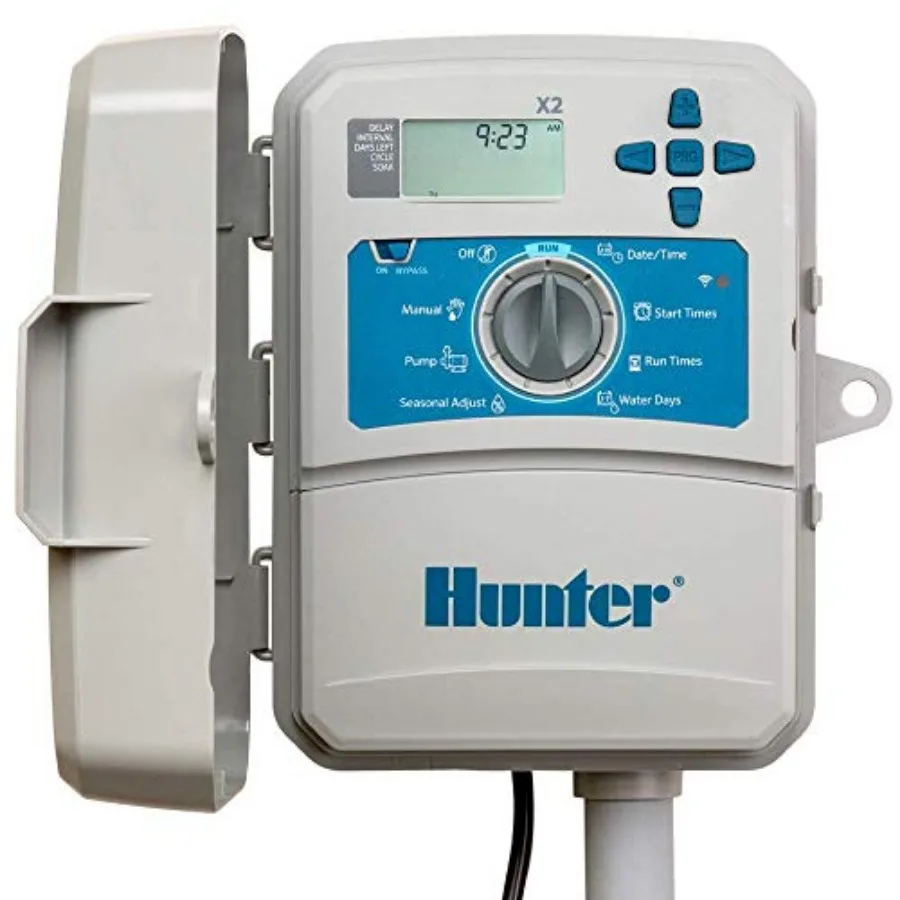 

Hunter X2 4 Zone Sprinkler Controller Outdoor Irrigation Timer for Lawn and Garden Smart Watering with Weather-Based Scheduling