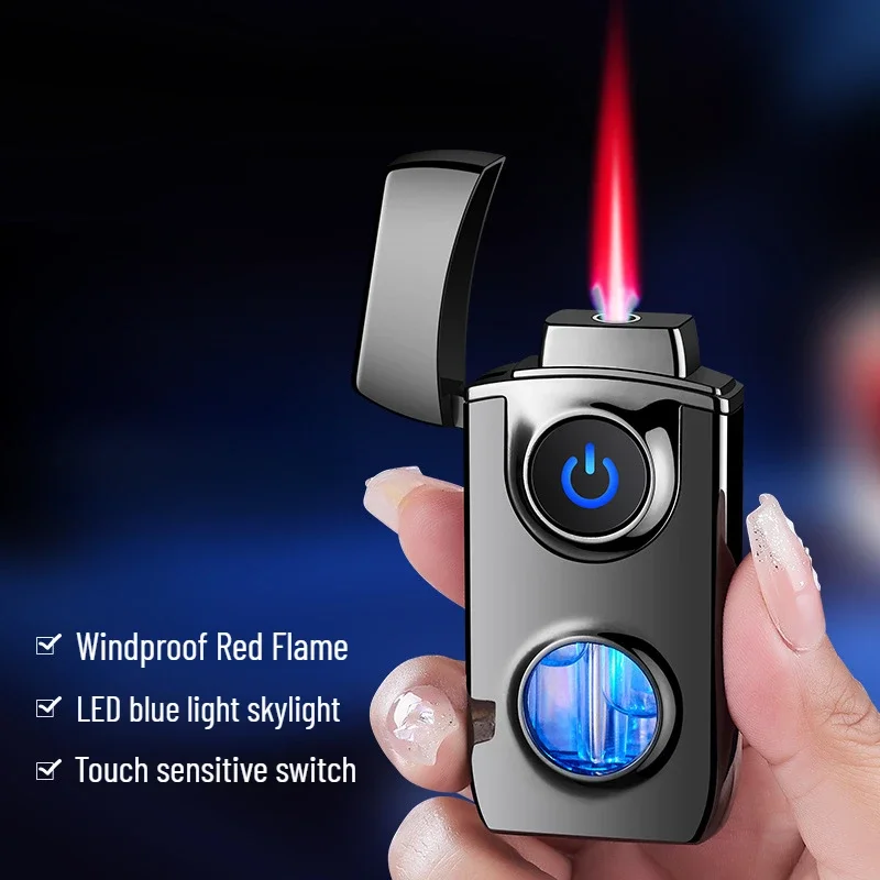 

Gas Electric Integrated Metal Inflatable Lighter with Visual Window,touch Sensing,red Flame,windproof,high-end Cigarette Lighter