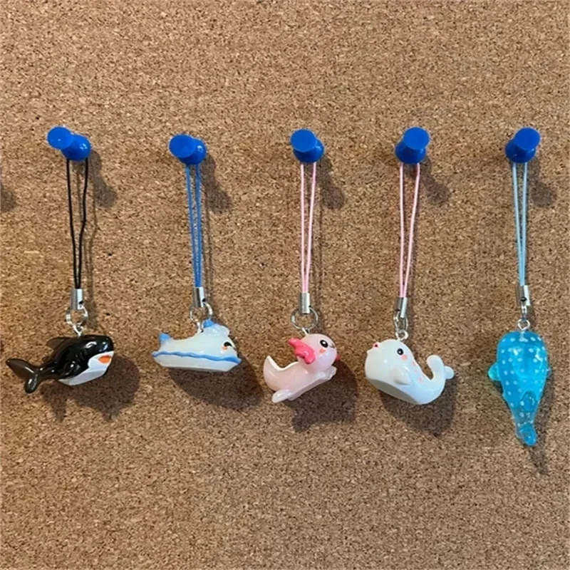 Abalorios para Teléfono con Forma de Criaturas Marinas, Tiburón Azul, Pulpo, Lechuga de Mar, Ballena Negra, Mantarraya, Ajolote Rosa, Cadena para Teléfono con Forma de Pez, Accesorios Bonitos