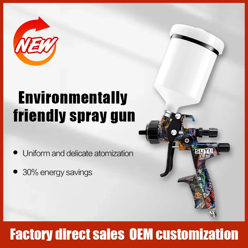 Sutu 5800 Pneumatic Spray Gun 1.3mm Stainless Steel Spray Nozzle 600ml Pot Car Furniture Spray Paint Clear Atomization