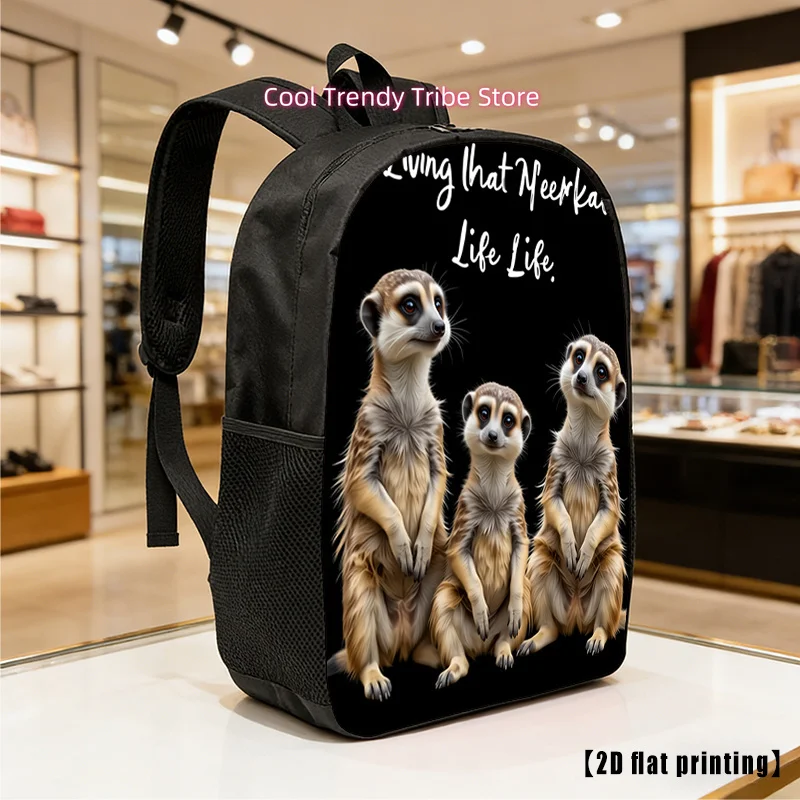 Black-and-white Mongoose, Lightweight, Large-capacity Unisex Backpack with Adjustable Shoulder Straps, Side Pockets, Suitable fo