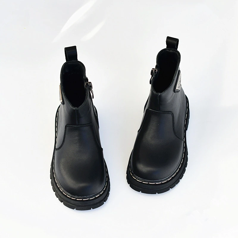 Spring Genuine Leather Boys Boots Full Grain Leather Warm Fine Velvet Children's Riding Boots Soft Cowhide Girls Shoes