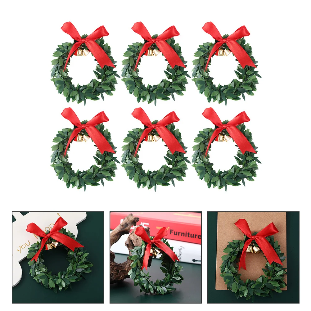 

6pcs Bell Hanging Decoration Mini Christmas Wreath For Holiday Party Home Decor Festival Garland Xmas Decorative Wreath