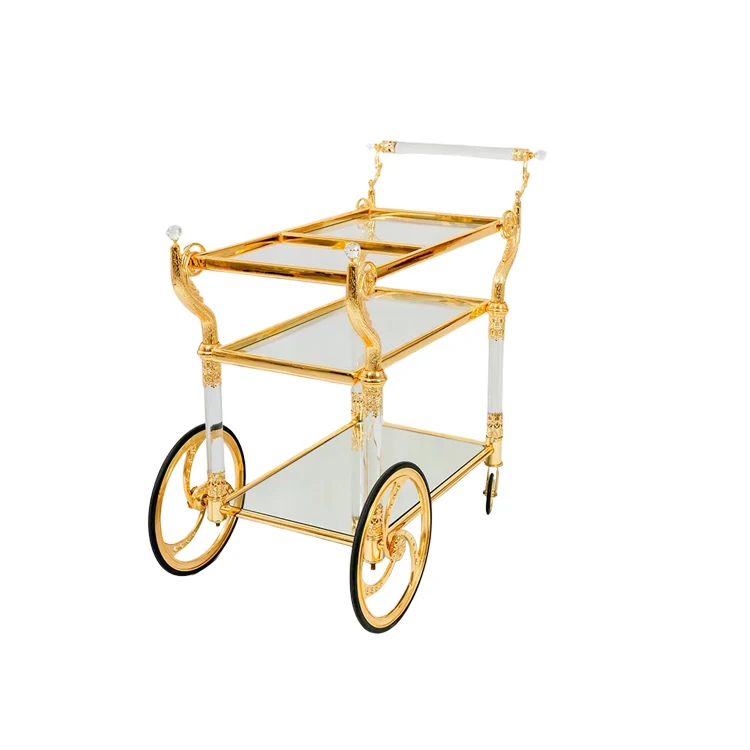 -Designed Luxury 3-Tier Copper Golden Bar Cart Modern Style Serving Trolley For Hotel Kitchen Dining Outdoor