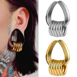 Vankula 2PCS Stainless Steel Water Drop Ear Tunnels with Loops for Stretched Ears Plugs Guages Expander Earrings Body Jewelry