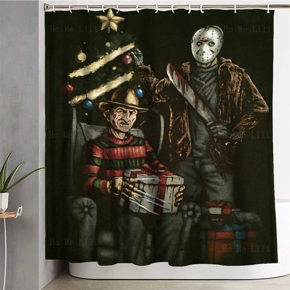 Scary Terrifier Freddy And Jason Big Trouble In Little China During Christmas From Dusk Till Dawn Horror Movie Shower Curtain