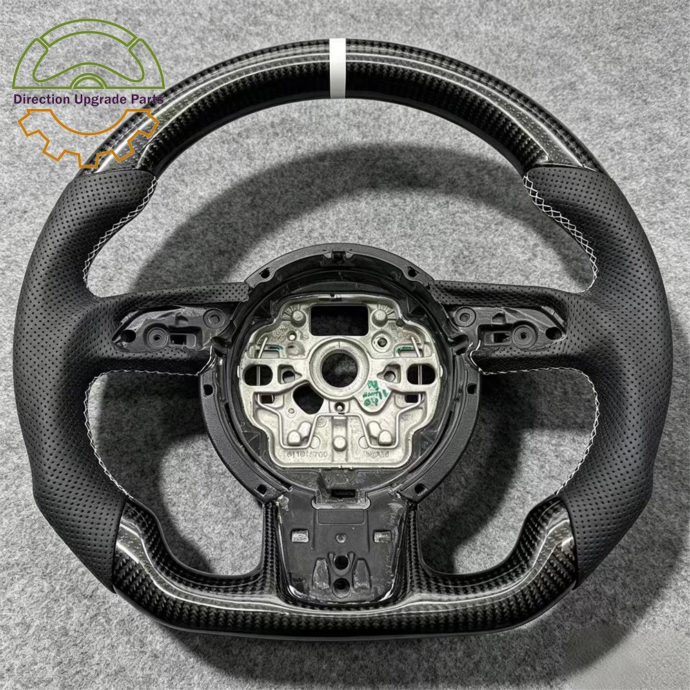 

For Audi A6 C7 A1 Carbon Fiber perforated Leather White Line Flat Bottomed Sports Steering Wheel
