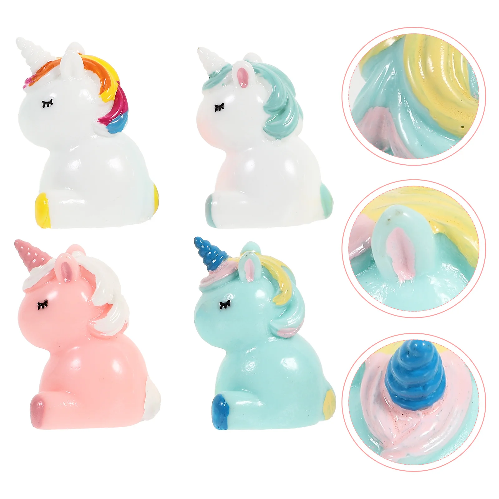 

4 Pcs Unicorn Ornaments Small Animal Figurines Cute Resin Sculpture Decorative Mini Statue Decorations