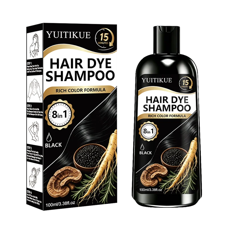 YUITIKUE 8-in-1 Herren Haar- & Bartfarbe Shampoo Natürlicher Ginseng Ganoderma Extrakt Schnelle 15-Minuten Grauhaarabdeckung Schwarzes Färbeshampoo – Detail 7