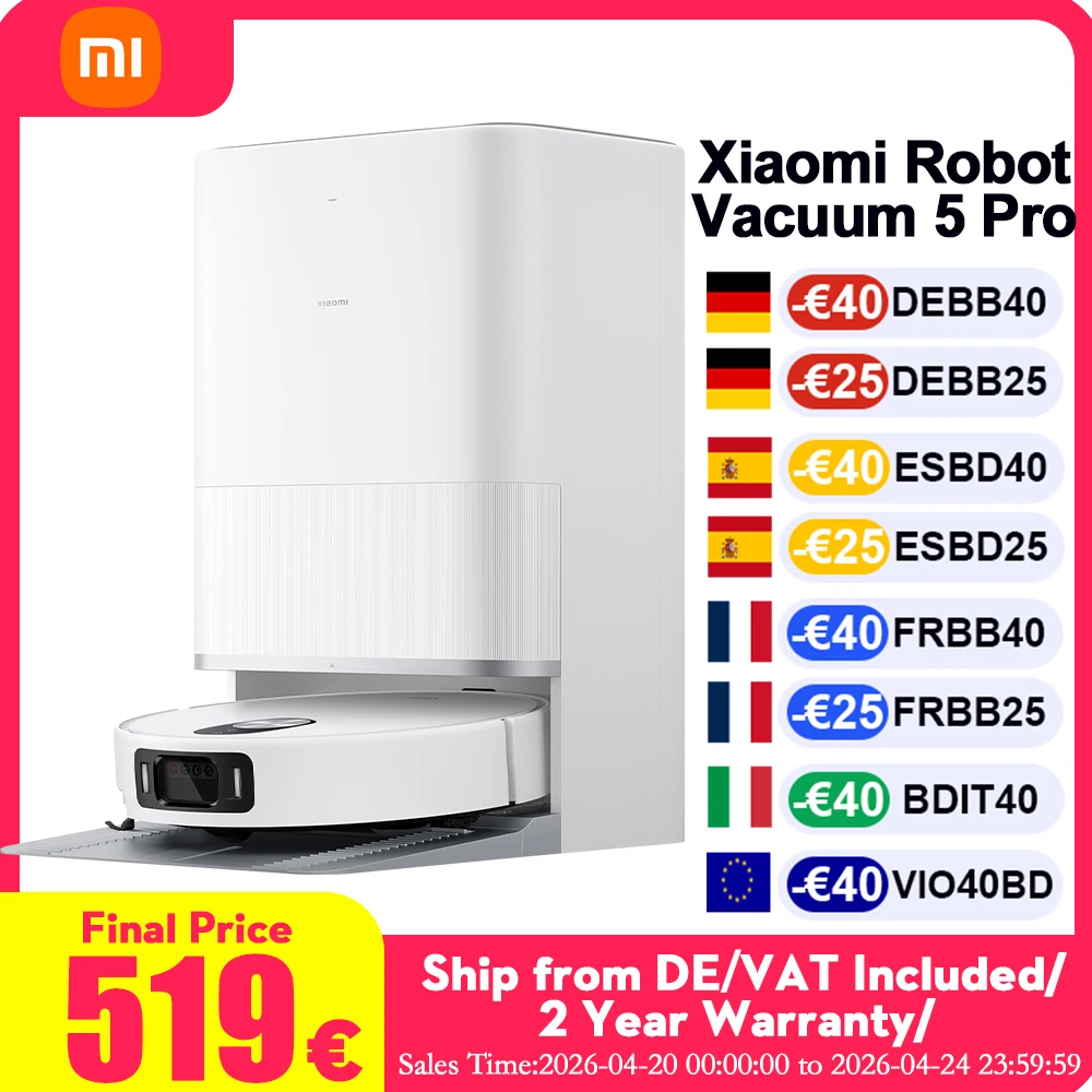 Aspirateurs robots Xiaomi 5 Pro (version am�lior�e X20+) Nettoyage en profondeur IA Triple cam�ra Station de base autonettoyante Lib�rez vos mains