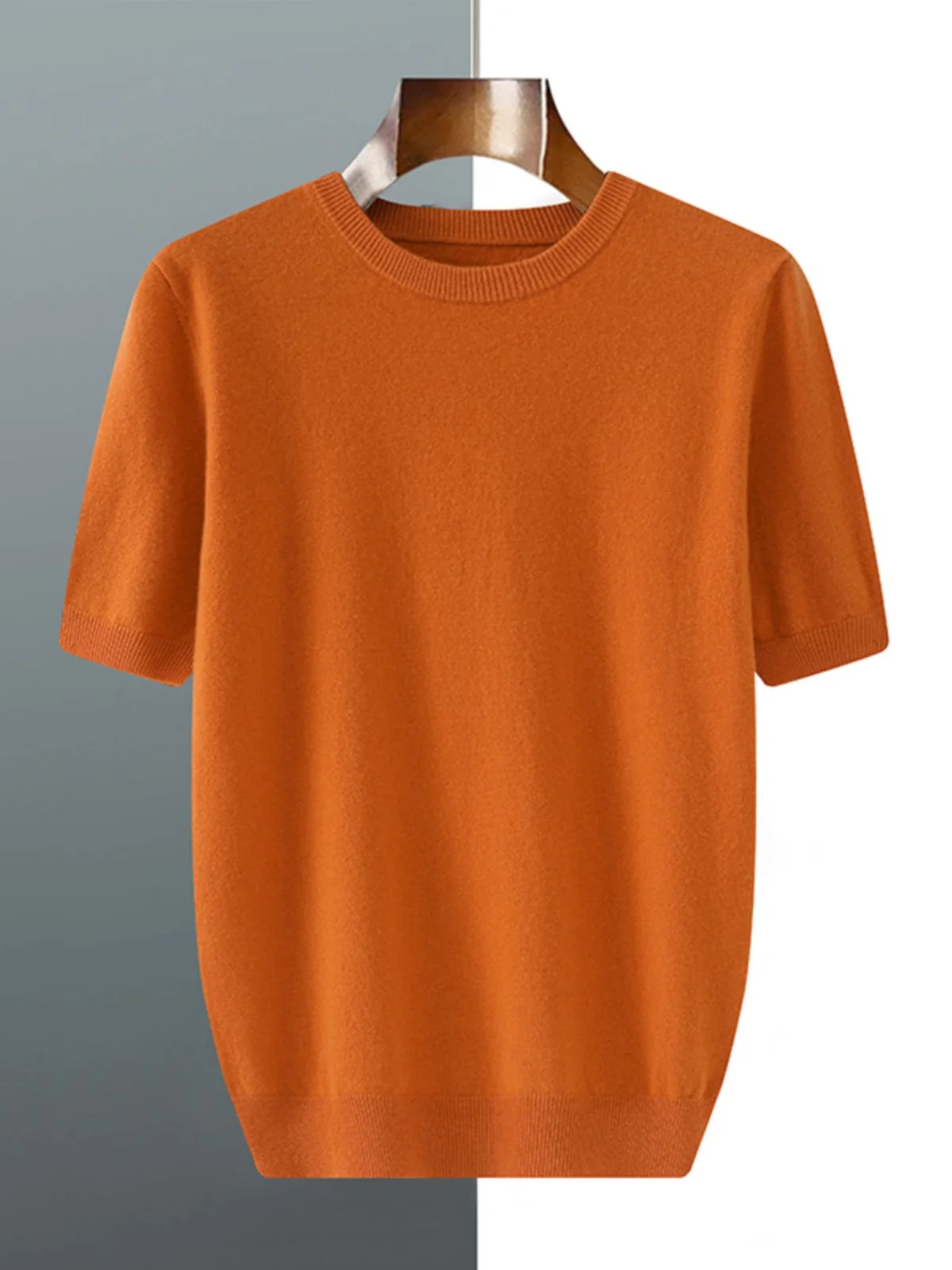 Spring Men's Short Sleeve T-Shirt Sweater Loose Five Sleeve Knitted Pure Color Wool Thin Top Cashmere Half Sleeve Casual Wear
