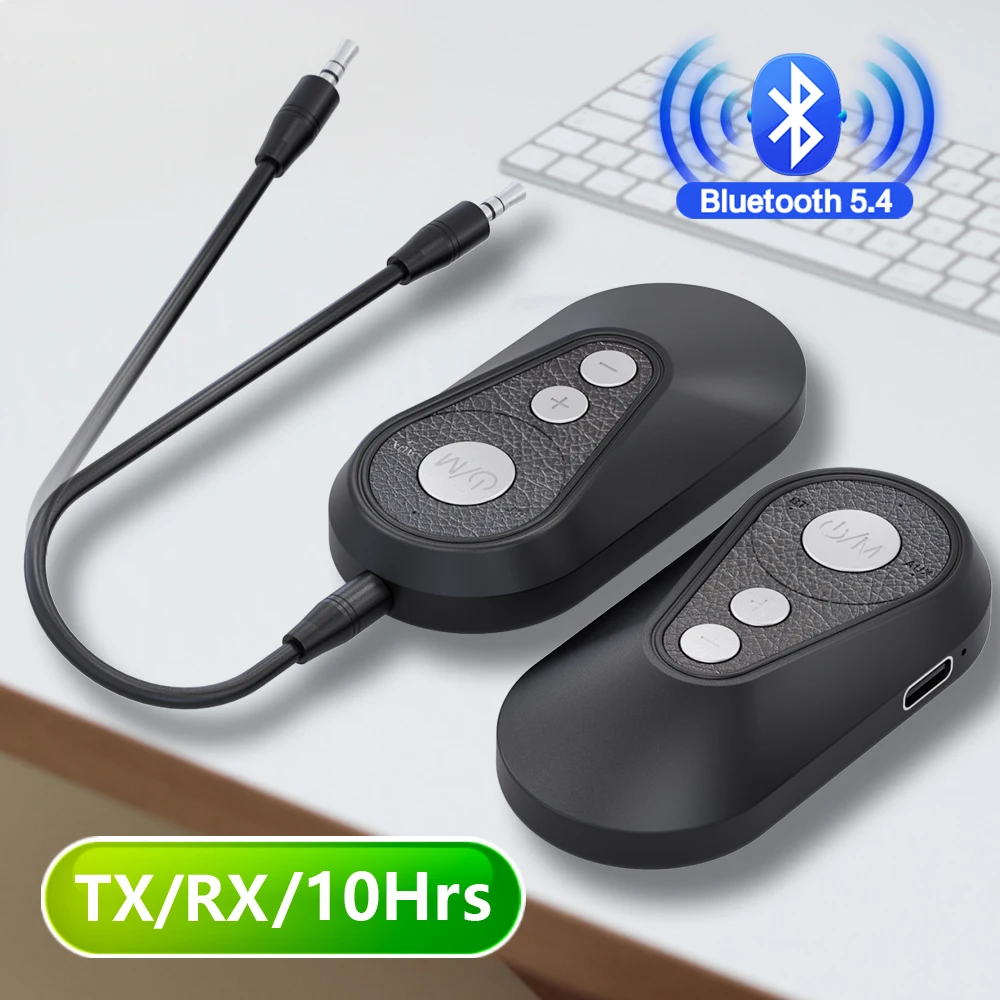 LE-Audio Transmitter and Receiver, Bluetooth 5.4, Low Latency, 3.5mm Adapter, Stereo for Speaker, Headphone, TV, Car Audio