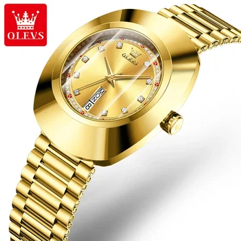 OLEVS women 7017 new diamond luxury quartz watch big dial double calendar dress wristwatches top brand waterproof hand watch