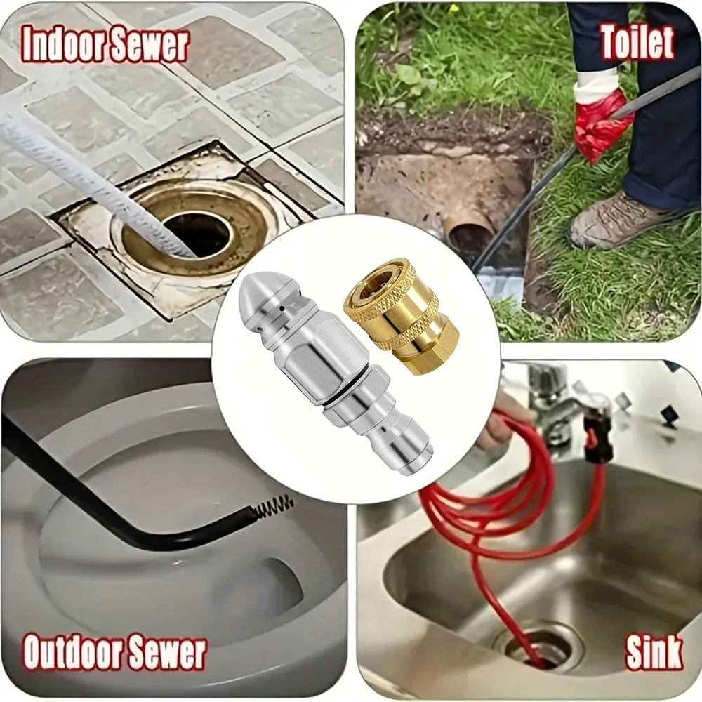 Sewer Pipe Unclogging High Pressure Nozzle Quickly Connecting Cleaning Nozzle for Garden Hose Gardening Tools