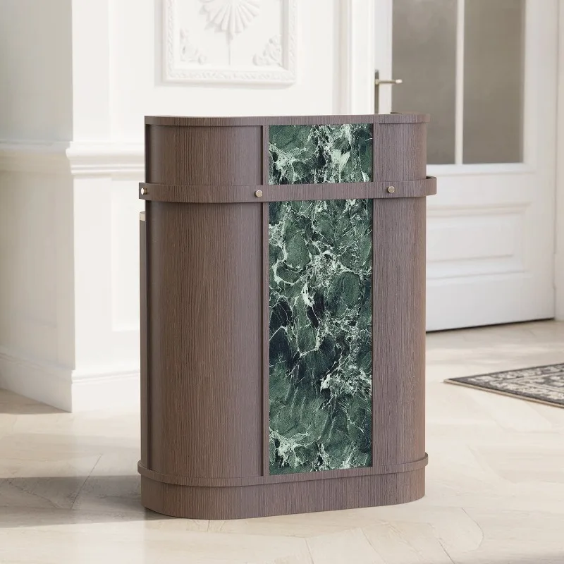 

Information desk Service desk Italian medieval wood grain light luxury welcome desk Prada green rock slab stainless steel bar cu