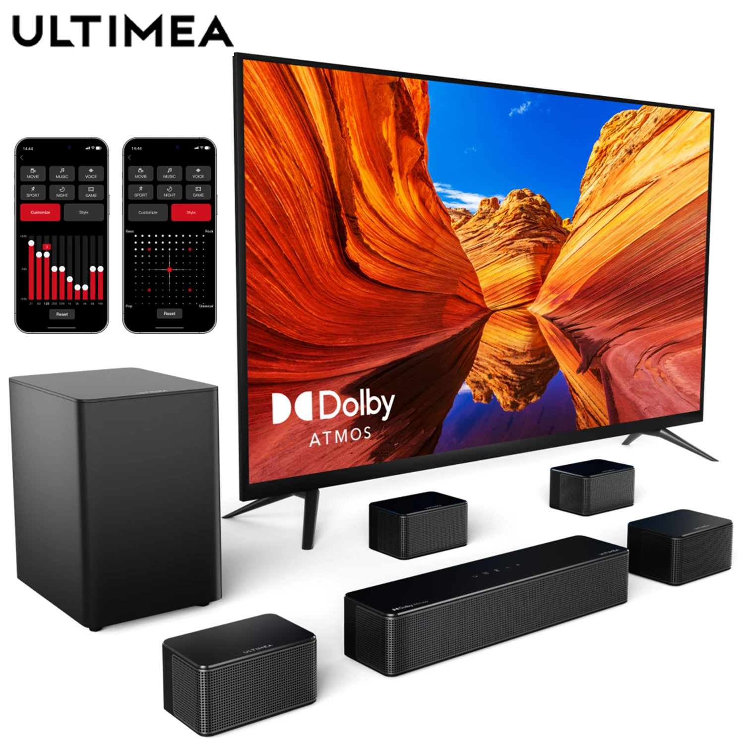 ULTIMEA 7.1 Surround Sound System Sound bar for TV with Dolby Atmos&APP Control, Home Cinema Bluetooth Speaker with Subwoofer