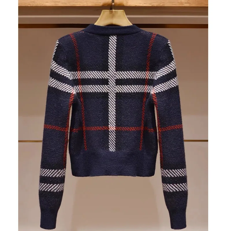 Autumn Winter Fashion Vintage V-neck Wool Knitted Cardigan Elastic Slim Sweaters Women Clothing Striped Tops