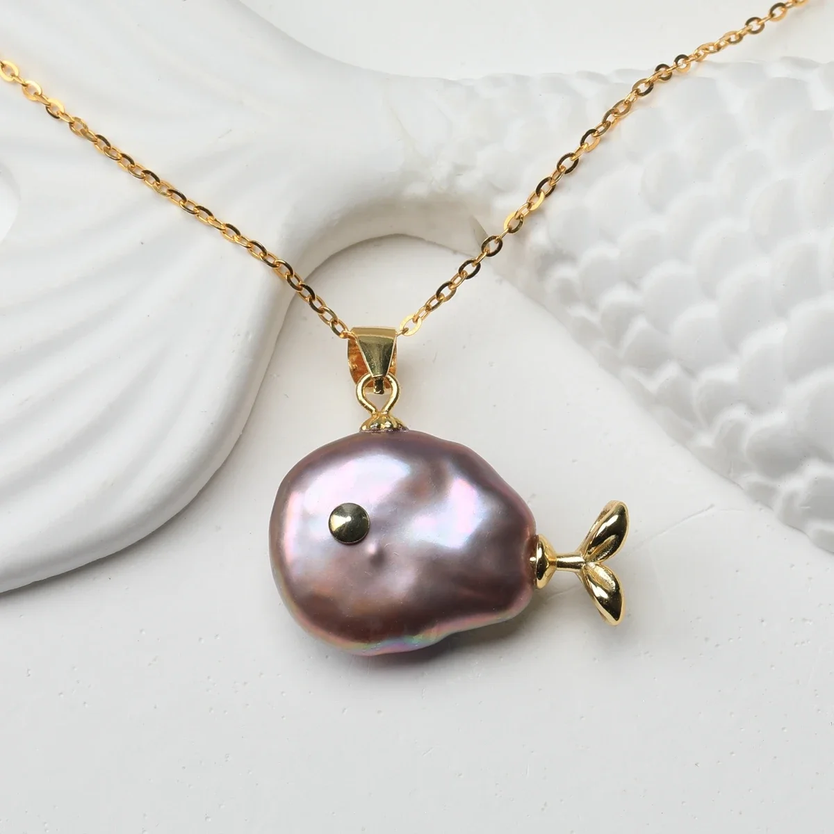 Handmade Natural White Button Water Droplet Freshwater Baroque Pearl Small Fish Pendant S925 Sterling Silver Necklace Jewelry