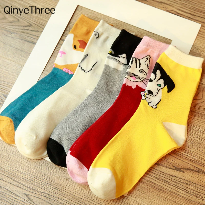 

Unisex Funny Cartoon Animal Socks Girls Warm Soft Cotton Sokken Korean Cute Happy Cat Hamster Dog