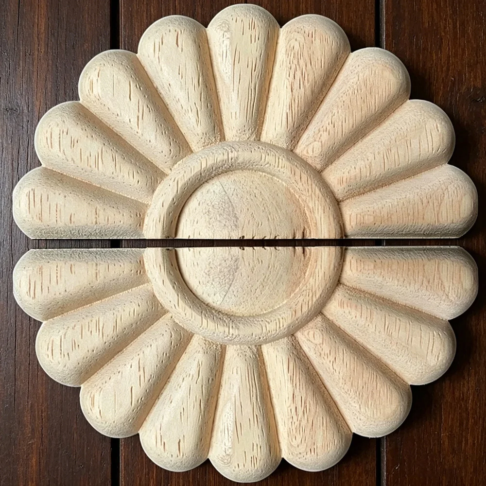 

2PCS 14cm Exquisite Wood Carved Onlay Appliques for Furniture Cabinet Unpainted Wooden Mouldings Decal Decoration