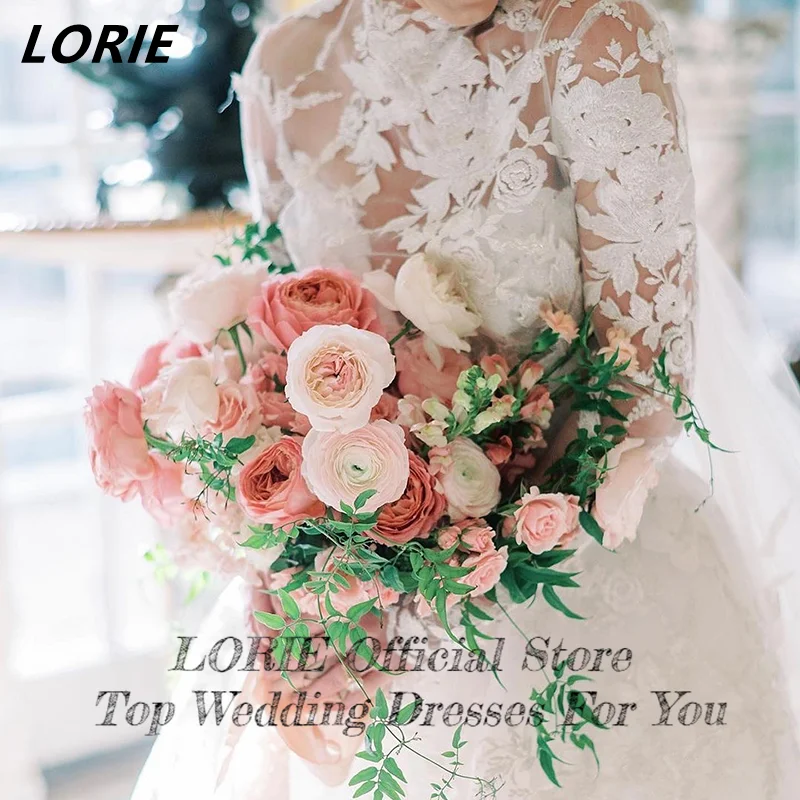 LORIE-Robe de Mariée Vintage en Dentelle à Col Haut, Manches sulf, Élégante, Ligne A, Style Boho, pour les Patients, Quelle que soit l'Ivoire avec des Appliques