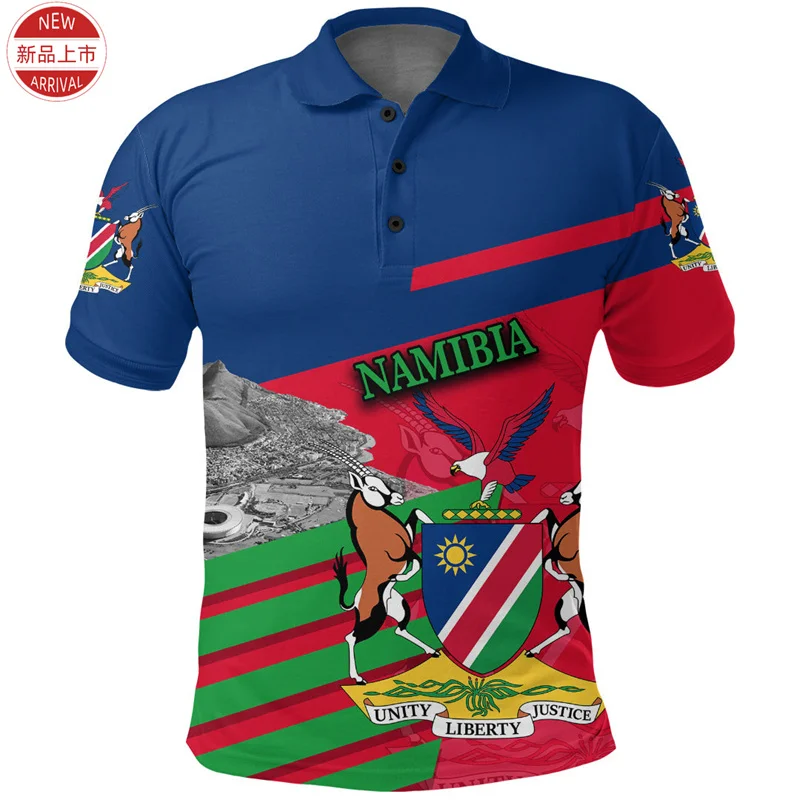 Namibia Coat Of Arms 3D Printed Polo Shirt The Republic-of Namibia Flag Map Graphic Polo T Shirt Men Fashion Vintage Polo Shirts