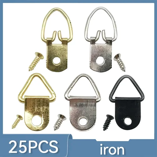 25 uds triángulo dorado plata negro anillo en D colgante pintura al óleo espejo cuadro colgador arte trabajo foto gancho de pared con tornillo