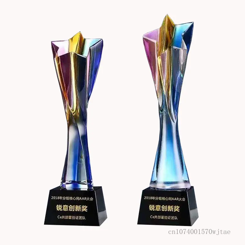 Crystal Trophy Making, Colorful, High-grade, Colored Glass, Creative, Excellent Staff Honor Award, Home Decor Engraving, New 1pc