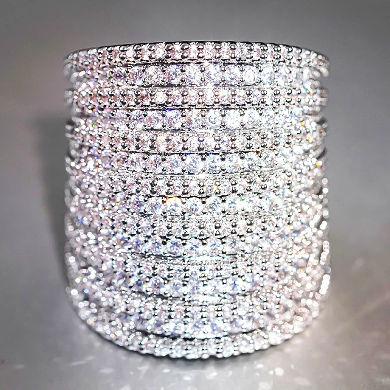 Huitan Bling CZ anillos anchos para mujer hermoso hipérbole boda compromiso fiesta accesorios femeninos joyería llamativa 2025