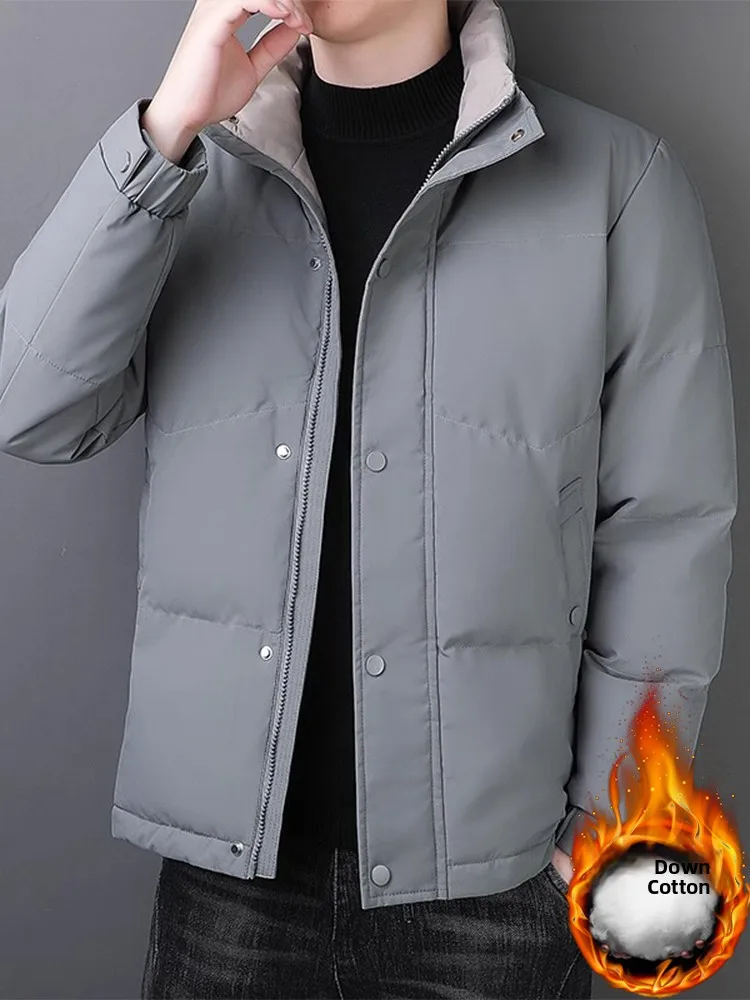 

Мужская зимняя утепленная хлопковая куртка с воротником-стойкой, теплая, молодежная, модная, для защиты от холода, повседневная, на молнии, из полиэстера