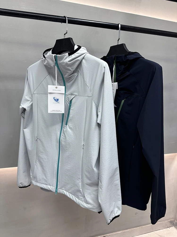 

Casual Outdoor Men's Jaet Spring Commute Couple Sle Elastic Hooded Windbreaker Breathable Faion Urban Long Sve Zipper