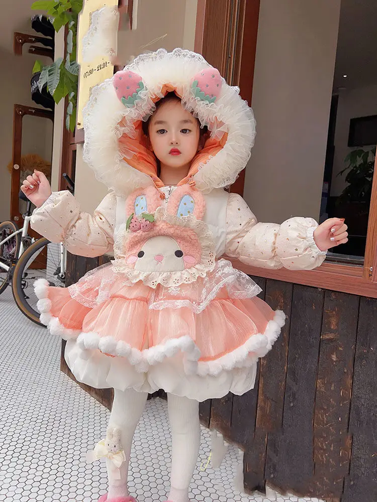 Vestiti per bambini caldo caldo inverno spesso neonate spagnolo Lolita natale dolce principessa Ball Gown Layered Snow Long Jacket Coat