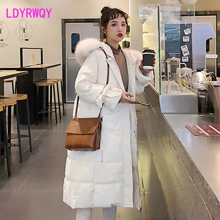 2022 new cotton dress women's medium long over knee large fur collar loose thickened Korean coat