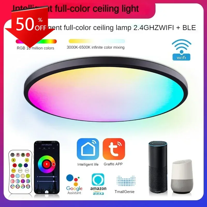 2025 Modern Minimalist RGBCW Full-color Dimming and Color Adjustment Ceiling Lights Support Intelligent Graffiti APP Bluetooth V