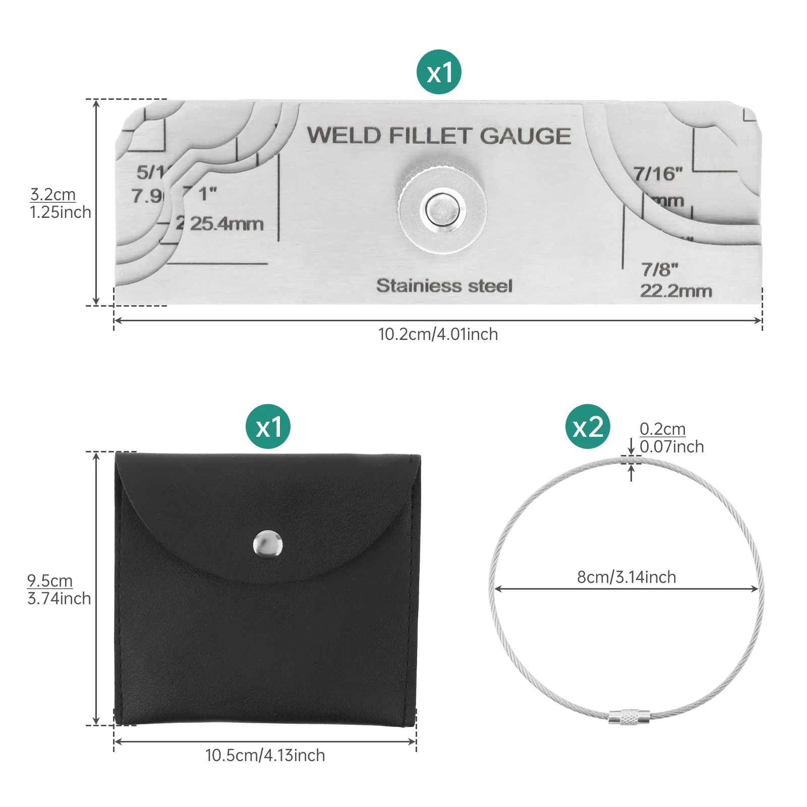 Stainless Steel Fillet Weld Gauge Kit inch mm MG-11 Metric Imperial Scale E-tched Markings Welding Measure Inspection Tools