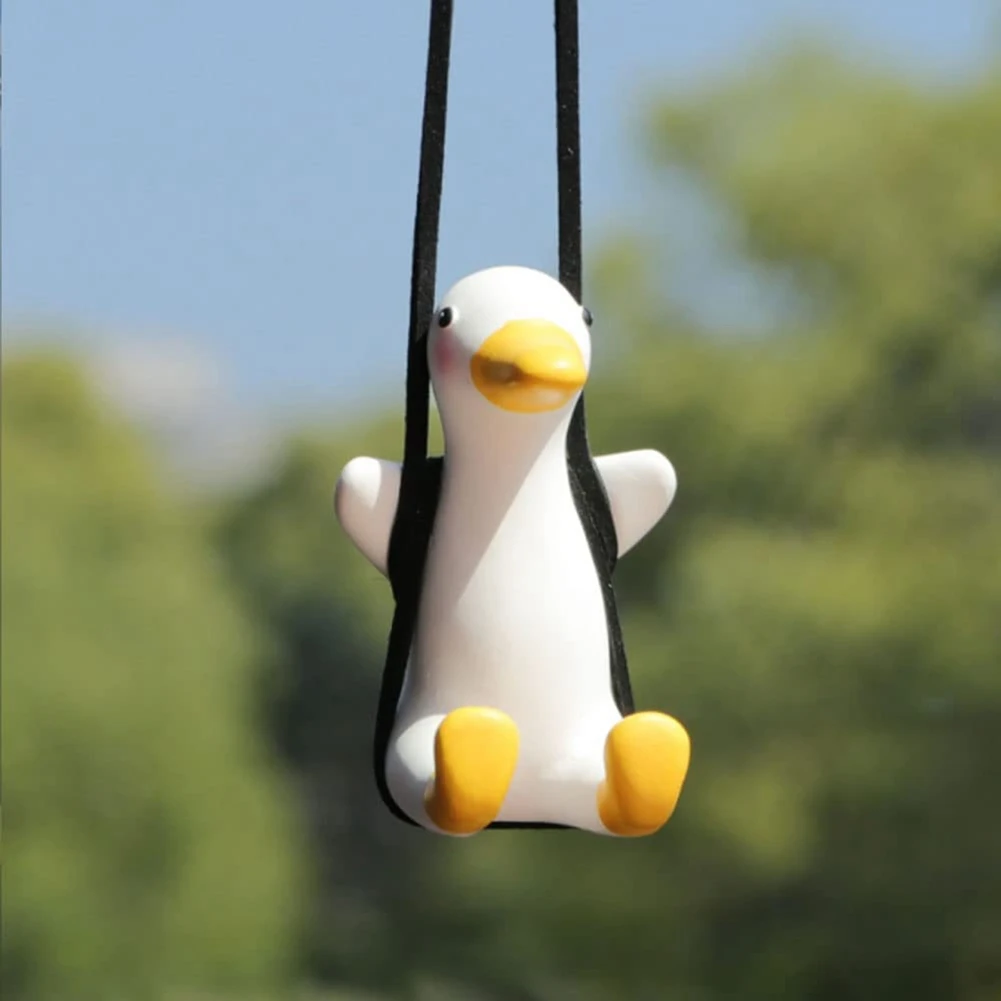 2 Pcs Super Cute Swing Duck Mirror Hanging Car Interior Accessories Car Rearview Mirror Pendant