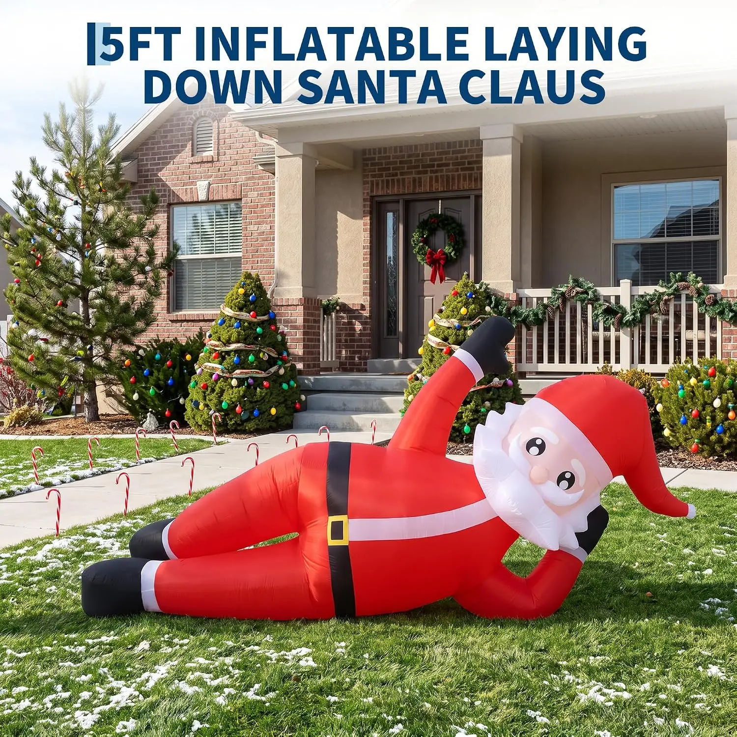 5 FT Reclining Inflatable Santa Claus – Water-Resistant Outdoor Christmas Yard Decoration, Weighted Base for Stable Holiday Lawn Display