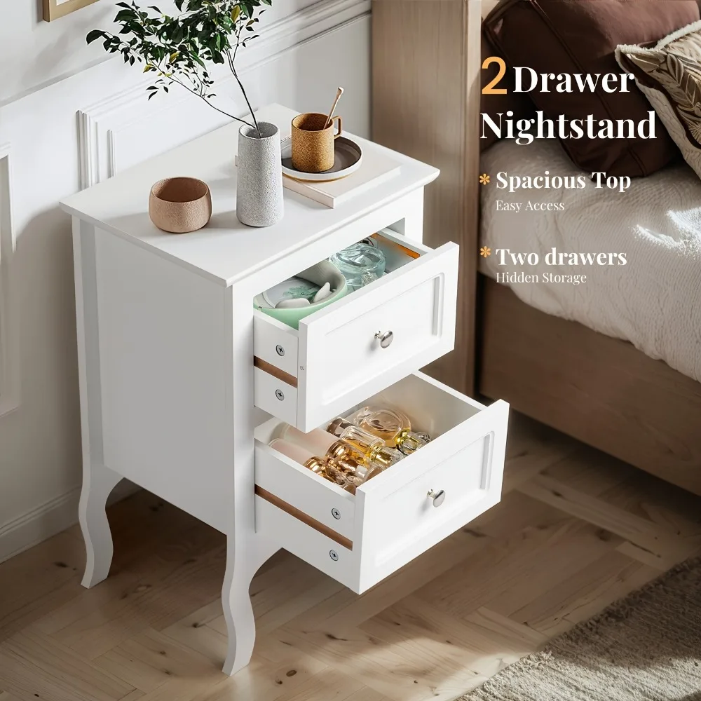 

2pcs Nightstand, Nightstands With 2 Drawers, Bed Side Table/ Night Stand, Country Style Nightstand For Bedroom, College Dorm, Living Room, Wood