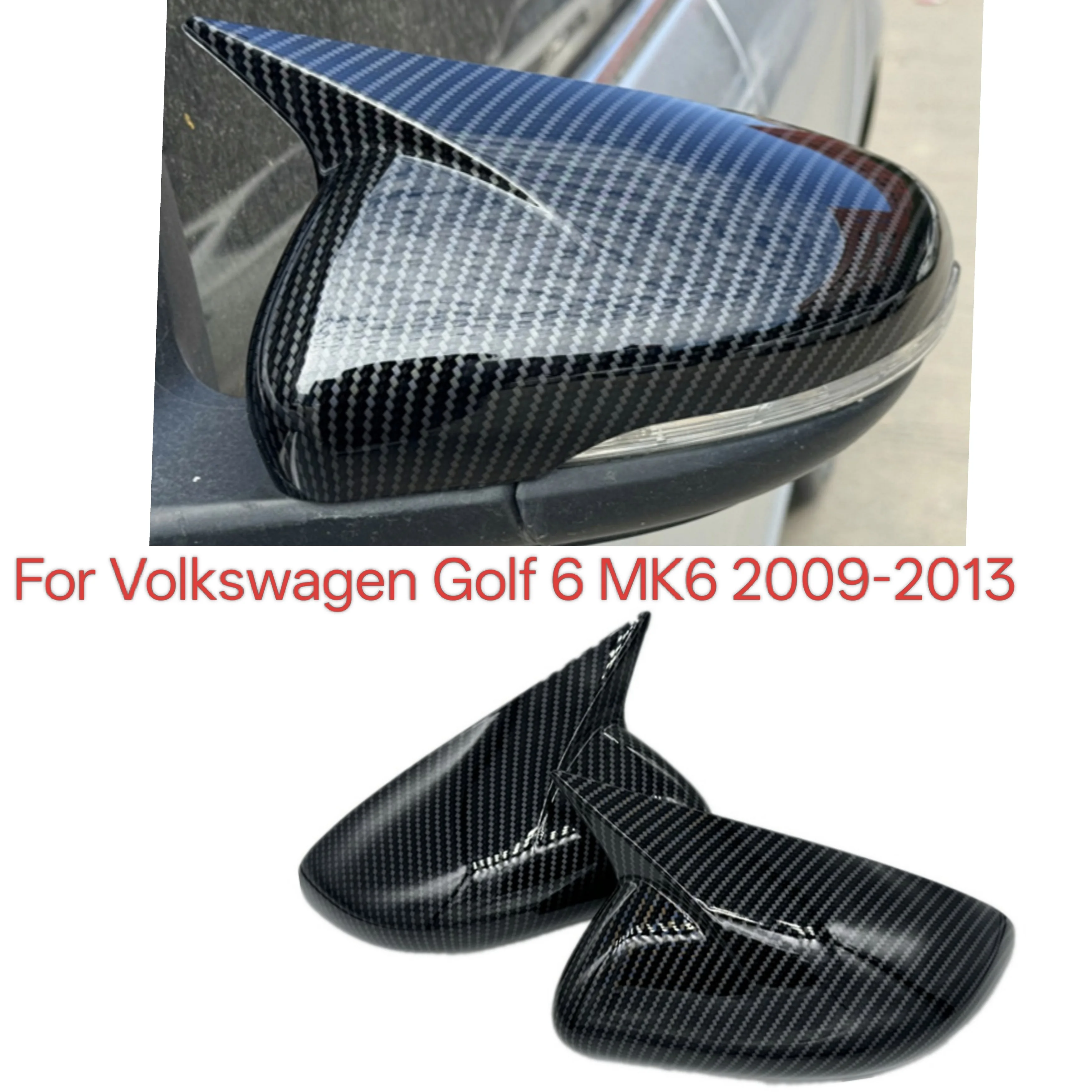 

For VW Volkswagen Golf 6 MK6 GTI GTD 2009-2013 Car Rearview Side Mirror Cover Wing Cap Exterior Door Case Trim Carbon Fiber Look
