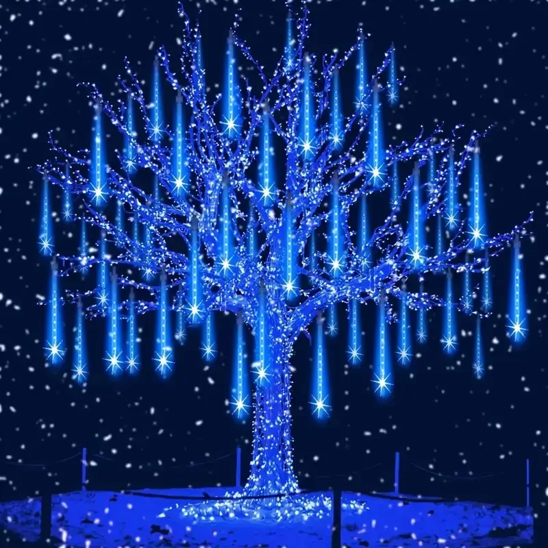 USB Blue Meteor Shower Lights 8 Tubes 200LED Falling Rain Icicle String Lights for Christmas Tree Outdoor Garden Holiday Decor