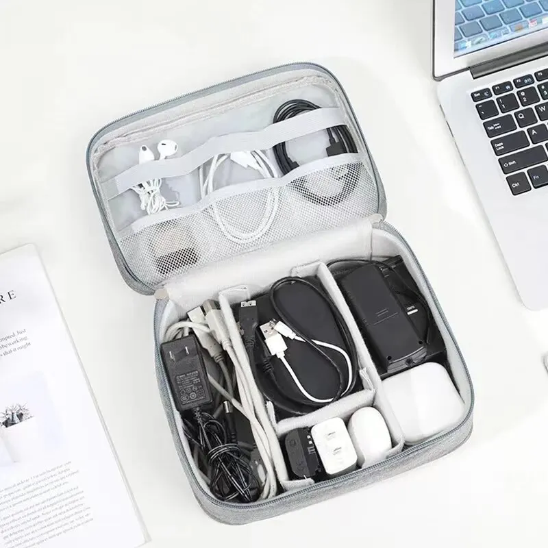 New Travel Digital Data Line Storage Bag Large Capacity Anti-moisture Grid Multi-functional Headphone Charger Finishing-ag