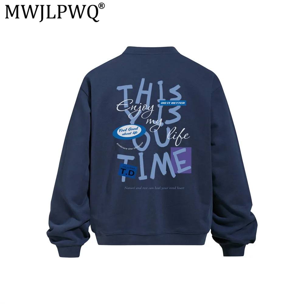 MWJLPWQ Letter Graffiti Print Loose Pullover Sweatshirt For Men Trendy Heavyweight Round Neck Casual Fit Sports Tops 20685