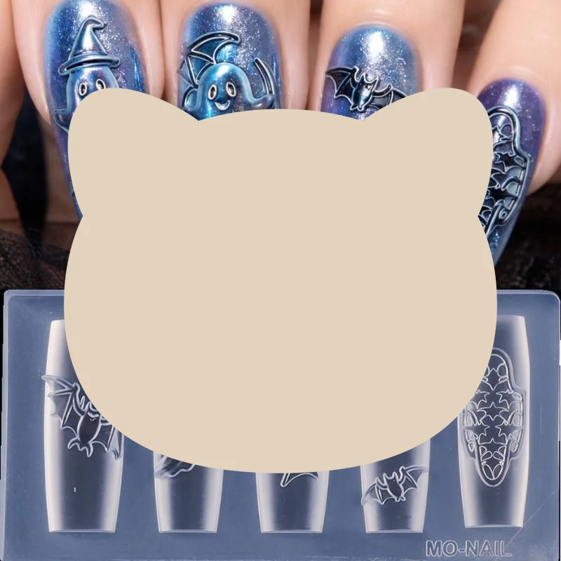Cartoon Halloween Element Nail Silicone Mold Ghost Skull Pumpkin Grave Shape Carving 3D Soft Template Manicure Tool Supply