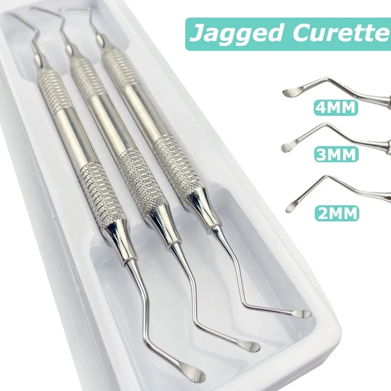 1Set Dental Curette Jagged Curettes Dentist Scaler Gracey Bone Curette Implant Tools 3Pcs view 2