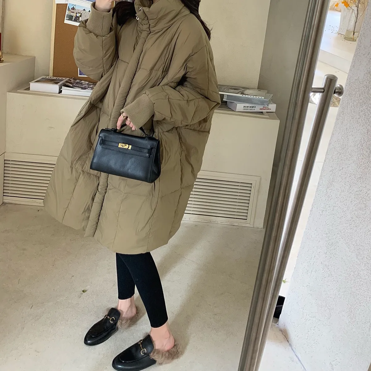 

Down Cotton Coat for Women Large Size Loose Cotton Coat Thickened Retro Cotton Jacket Over The Knee Simple Coat Trendy