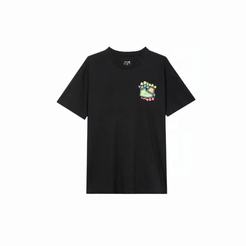 

Adidas neo Black Trendy Short - sleeve T - shirt, with a Colorful Summer - themed Print